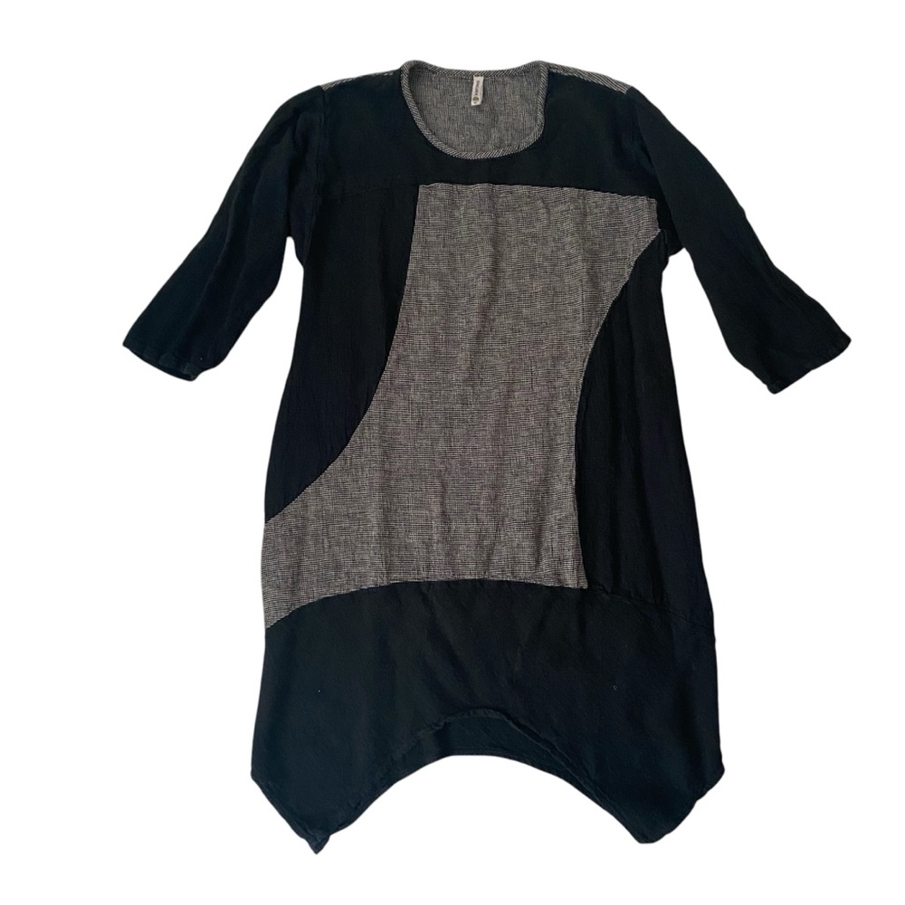 Khangura Lagenlook Linen Rayon‎ Hippie Tunic Dress 3/4 Sleeves Size Medium